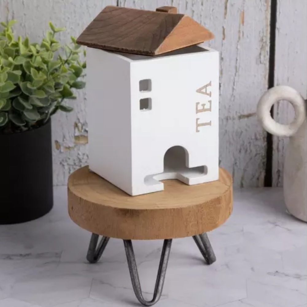 ☕️ Rustic Wood Farmhouse Tea Bag Dispenser Box Roof Lid